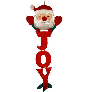 Vintage Christmas Joy Hanging Wall Sign Finished Felt Santa Pom Retro